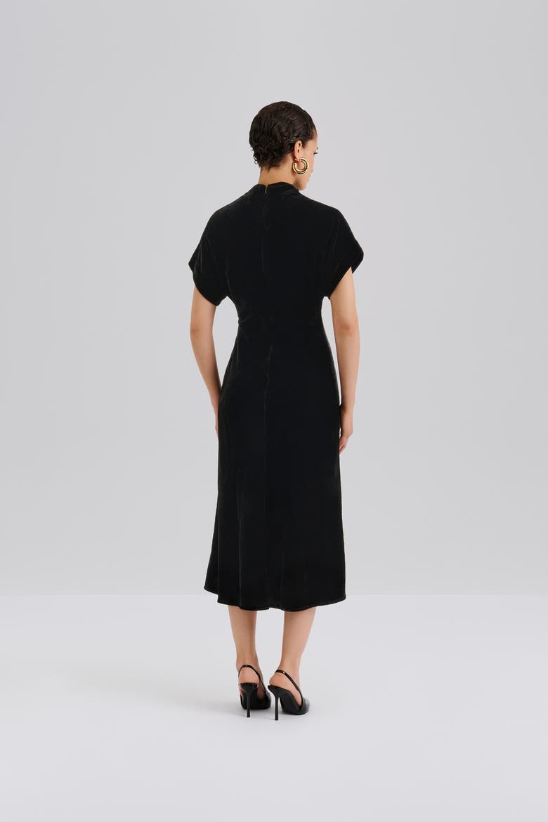 Alivia Short Sleeve Velvet Midi Dress, Alternate, color, Black