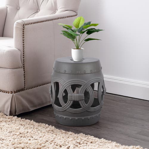 Jonathan Y Lucky Coins 16" Chinese Ceramic Drum Garden Stool In Matte Gray