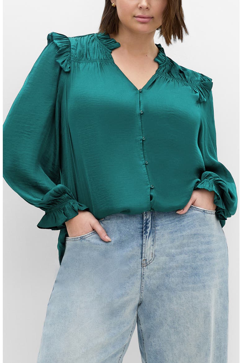 Jocelyn Ruffle Gathered Top, Main, color, JADE