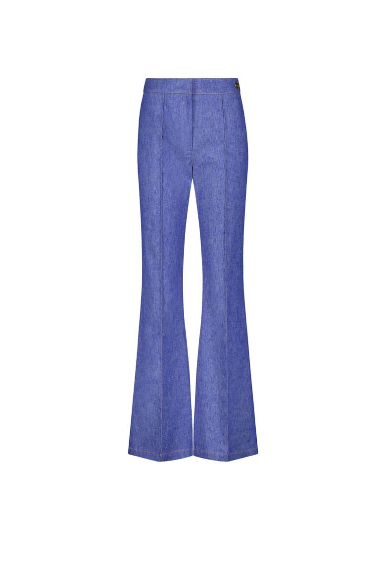 Lola DENIM Stretch Crepe Cropped Flare Trouser, Main, color, Blue