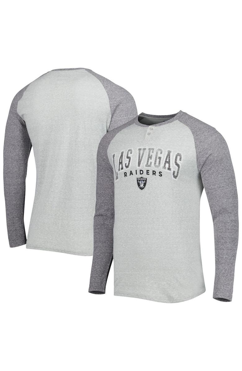 CONCEPTS SPORT Men's Concepts Sport Heather Gray Las Vegas Raiders Ledger Raglan Long Sleeve Henley T-Shirt, Main, color, Gray