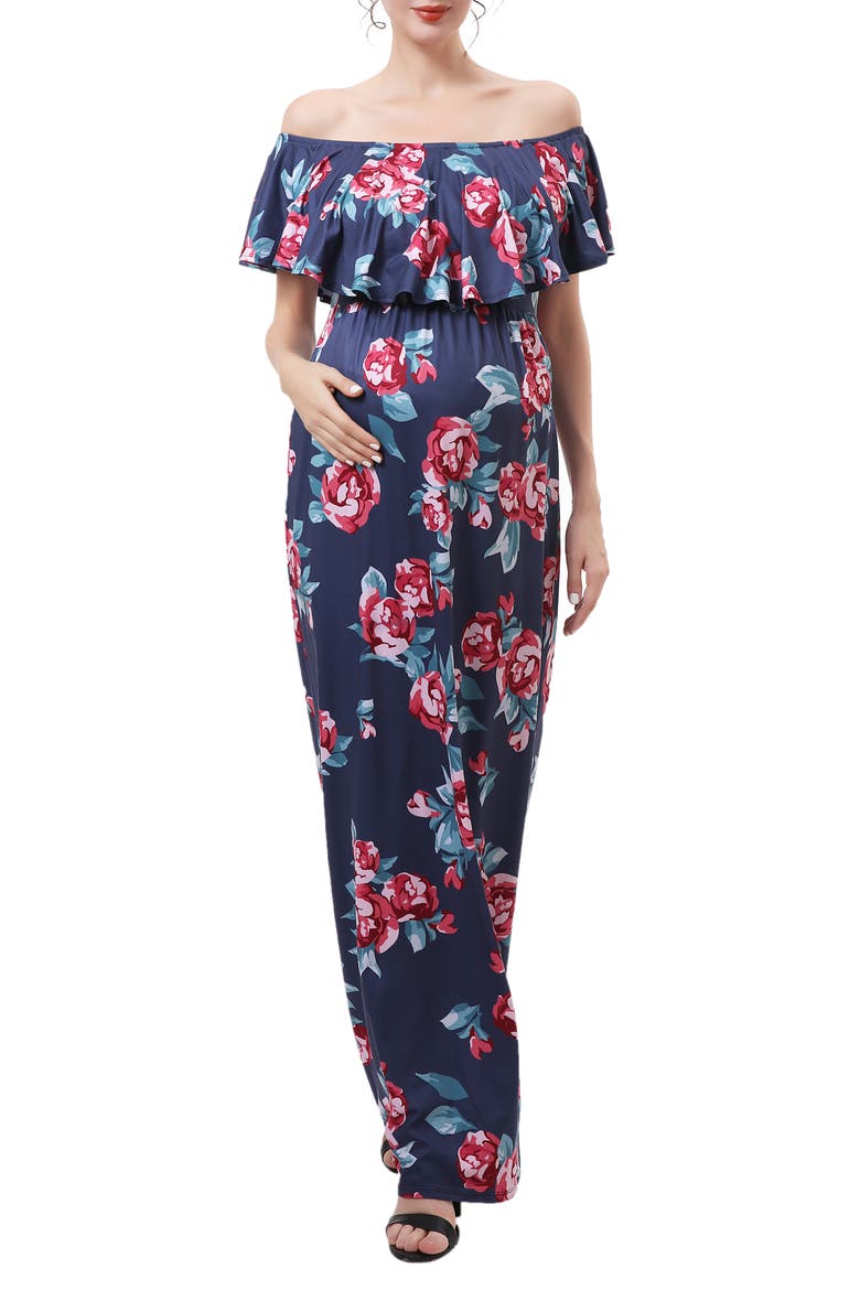 Brielle Off the Shoulder Maternity/Nursing Maxi Dress, Main, color, BLUE