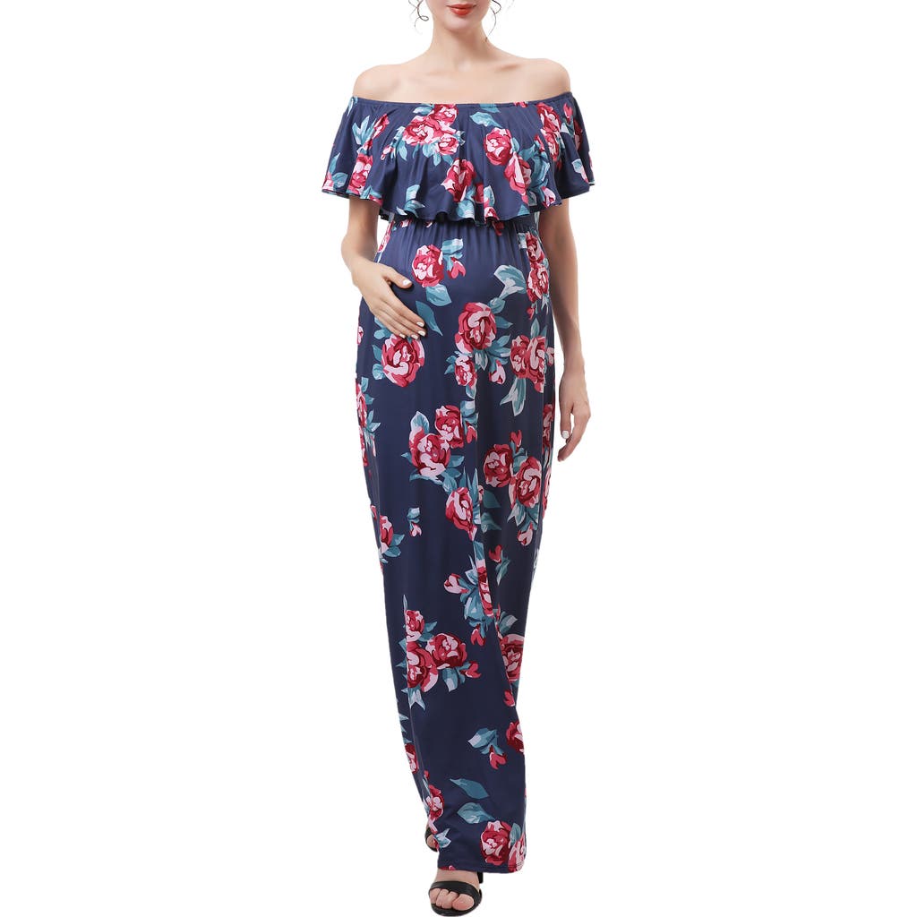 Kimi and Kai Brielle Off the Shoulder Maternity/Nursing Maxi Dress in Blue  product