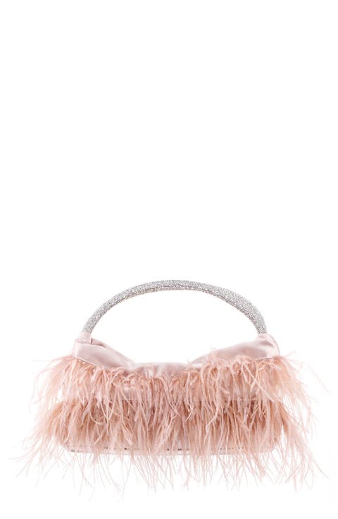 Crystal Handle Feather Clutch