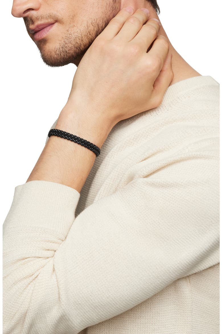 Woven Box Chain Bracelet in Sterling Silver with Stainless Steel & Nylon, 10mm, Alternate, color, BLACK/ BLACK