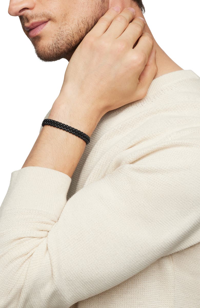 David Yurman Woven Box Chain Bracelet in Sterling Silver with Stainless Steel & Nylon, 10mm, Alternate, color, Black/ Black