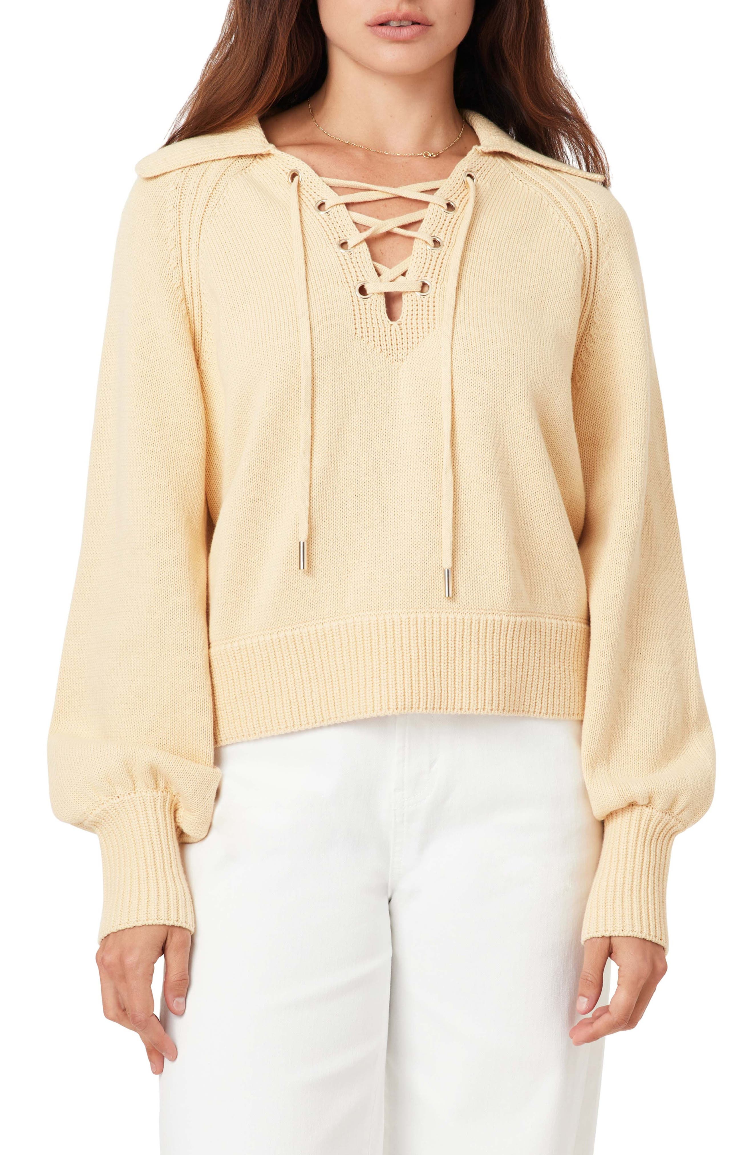 Lace-Up Cotton Sweater