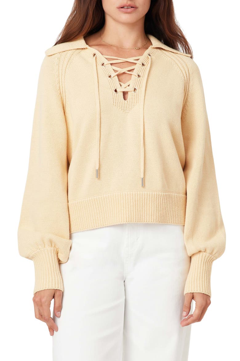 Lace-Up Cotton Sweater, Main, color, CHAMOMILE