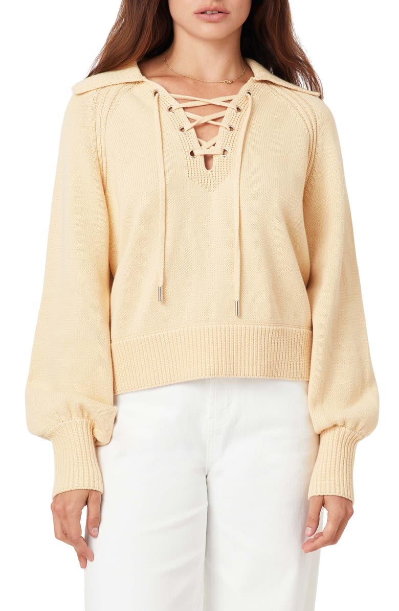 Habitual Lace-Up Cotton Sweater, Main, color, Chamomile