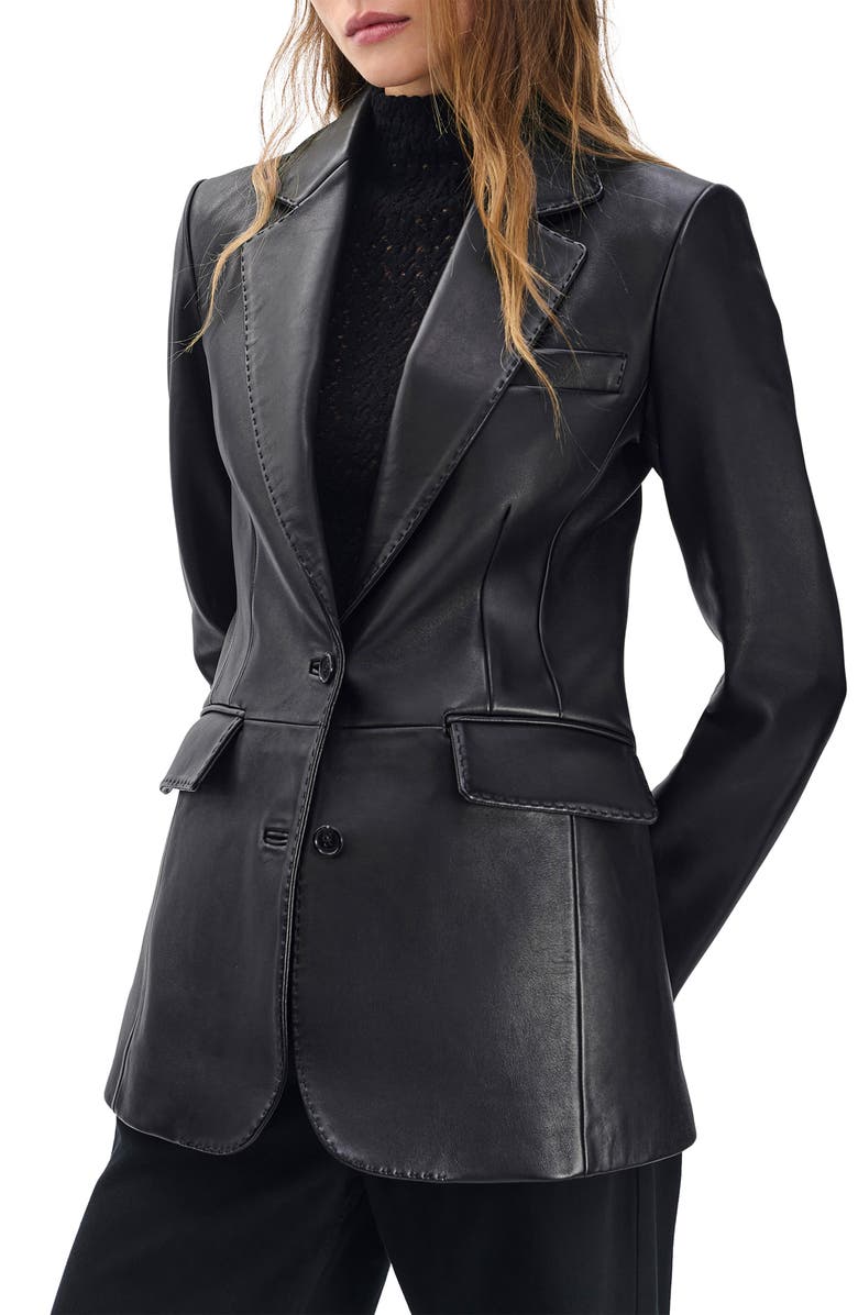 rag & bone Ash Leather Blazer, Main, color, Black