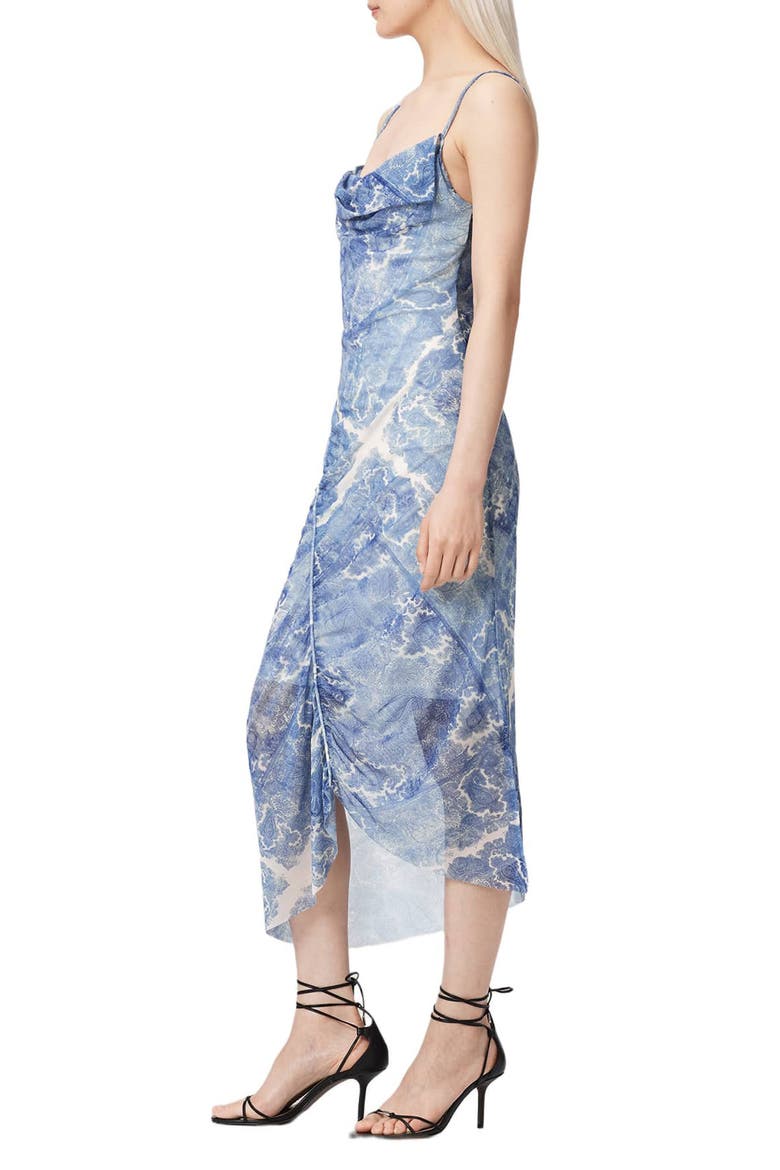 Ulla Paisley Print Ruched Asymmetric Hem Midi Dress, Alternate, color, JOANNE BLUE