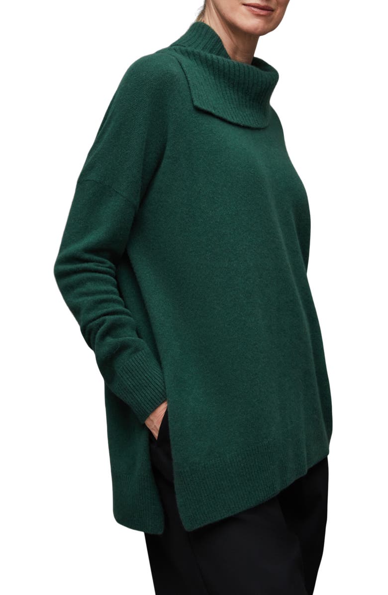 AllSaints Whitby Cashere & Wool Asymmetric Turtleneck Sweater, Alternate, color, Bottle Green