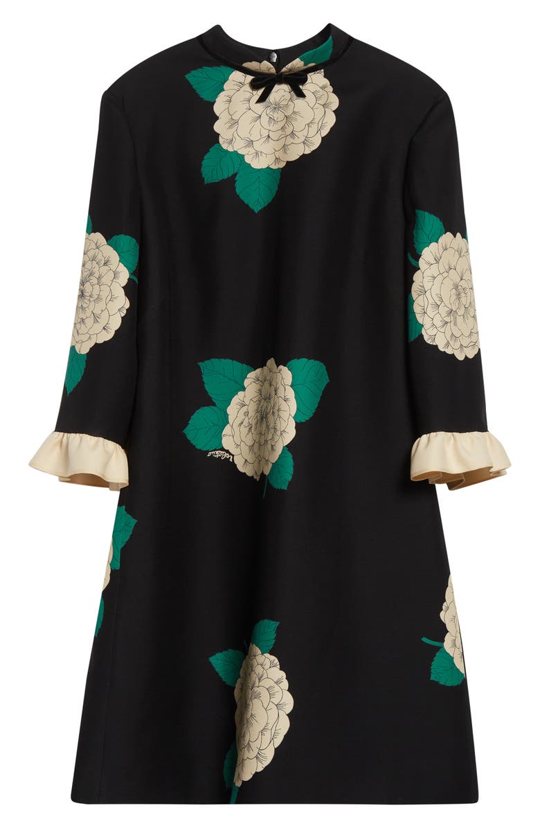 Valentino Garavani Ruffle Detail Crepe Couture Minidress, Alternate, color, Black/ Ivory