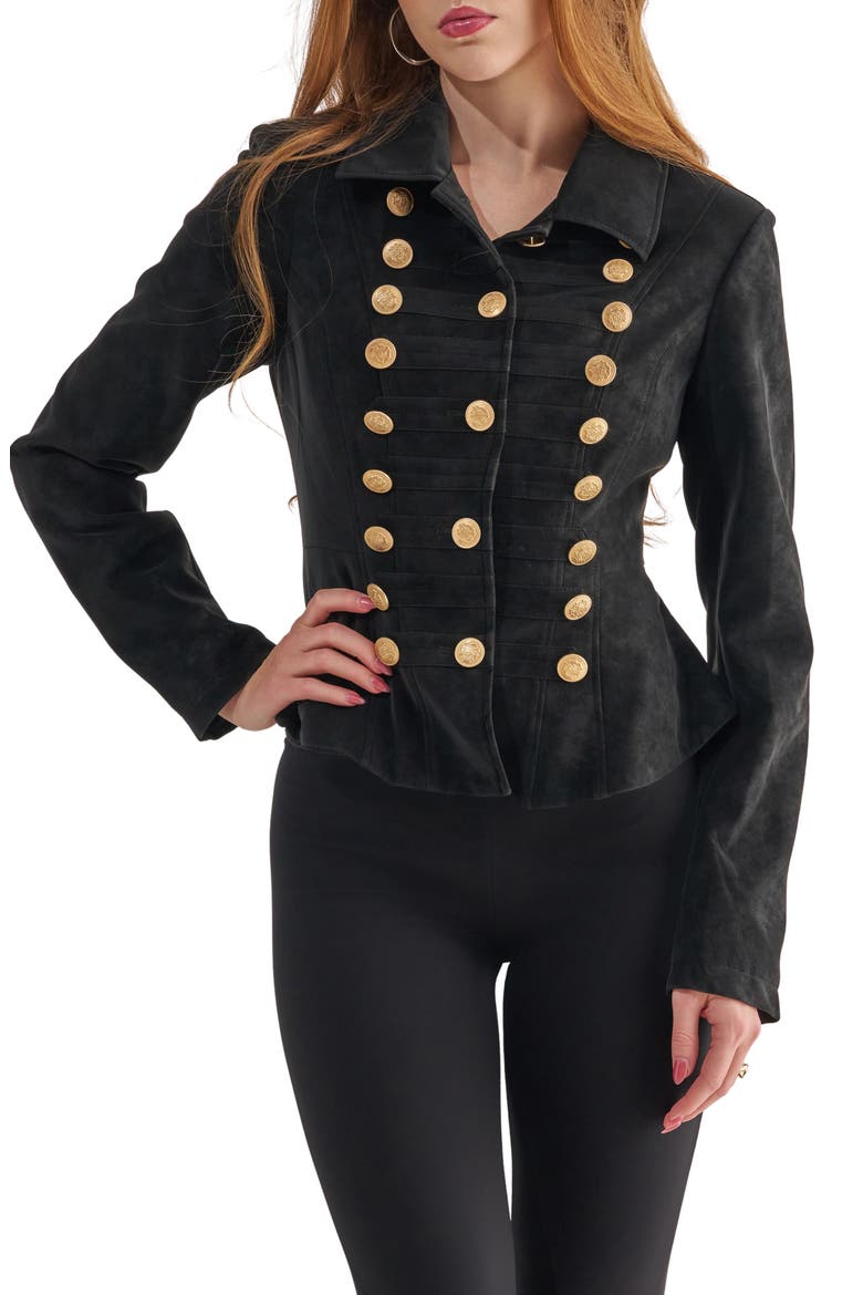 Xenia Faux Suede Military Jacket, Main, color, BLACK