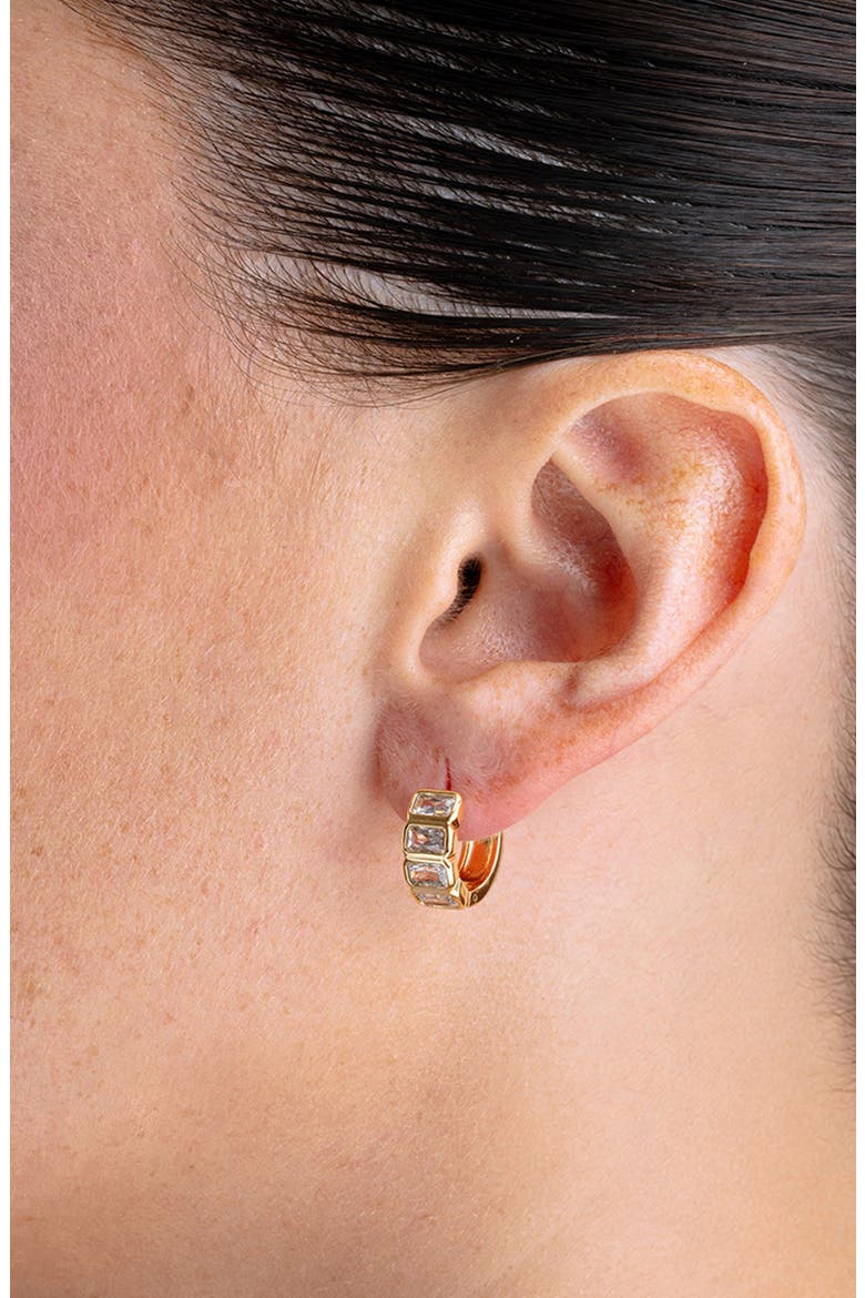 Emerald Cut Cubic Zirconia Huggie Hoop Earrings, Alternate, color, GOLD
