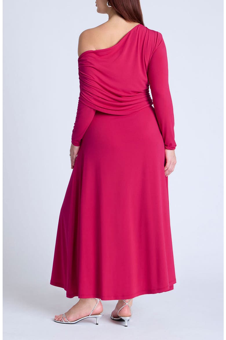 Shirred One-Shoulder Long Sleeve Dress, Alternate, color, CERISE