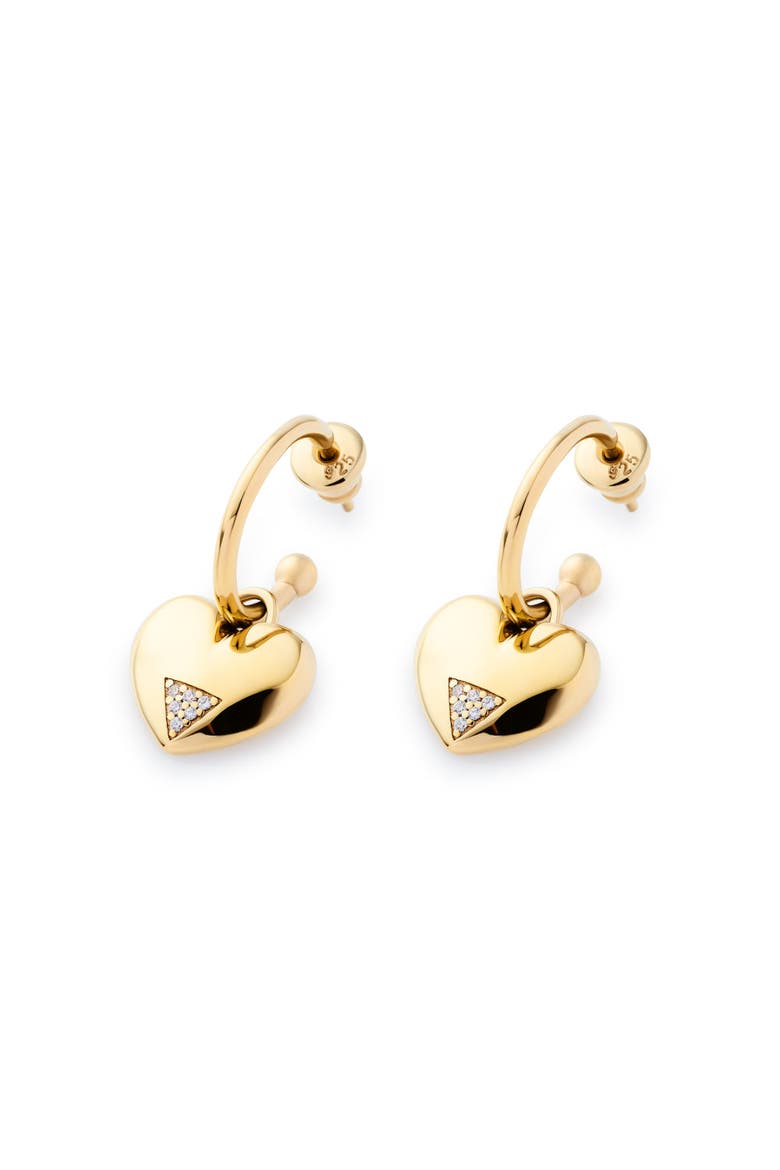 Art Deco Hearts Hoop Earrings, Alternate, color, Gold Vermeil