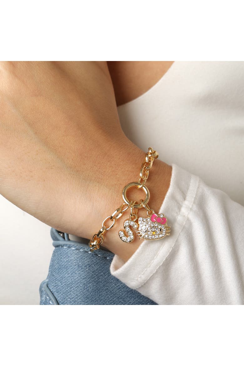 Initial Crystal Charm Bracelet, Gold-Tone, Adjustable, Alternate, color, S