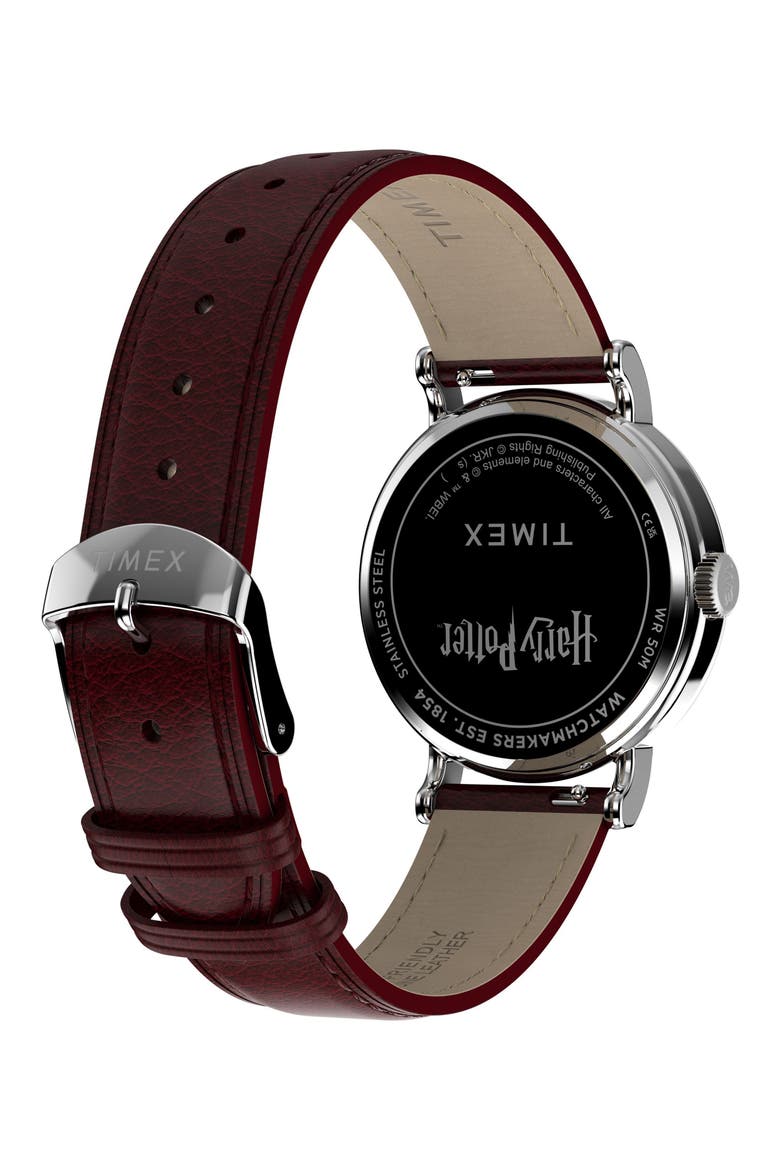 Harry Potter x Timex Weekender Platform 9 3/4 37mm Leather Strap Watch, Alternate, color, WHITE/ SILVER-TONE