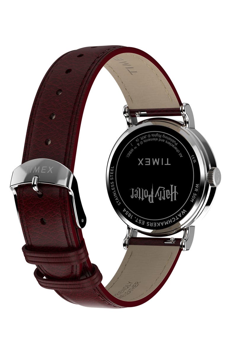 Timex<sup>®</sup> Harry Potter x Timex Weekender Platform 9 3/4 37mm Leather Strap Watch, Alternate, color, White/ Silver-Tone