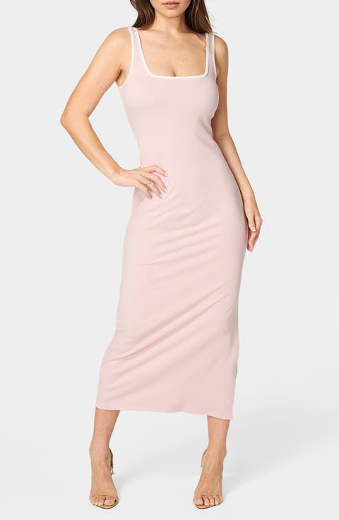 Contrast Square Neck Ribbed Maxi Tank Dress