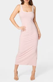 bebe Contrast Square Neck Ribbed Maxi Tank Dress