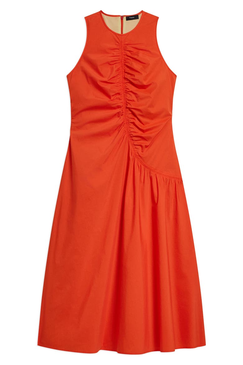 Asymmetric Ruched Sleeveless Midi Dress, Main, color, POPPY