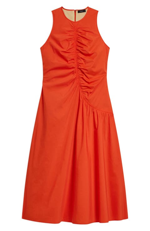 Asymmetric Ruched Sleeveless Midi Dress