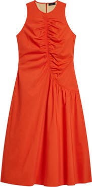Theory Asymmetric Ruched Sleeveless Midi Dress