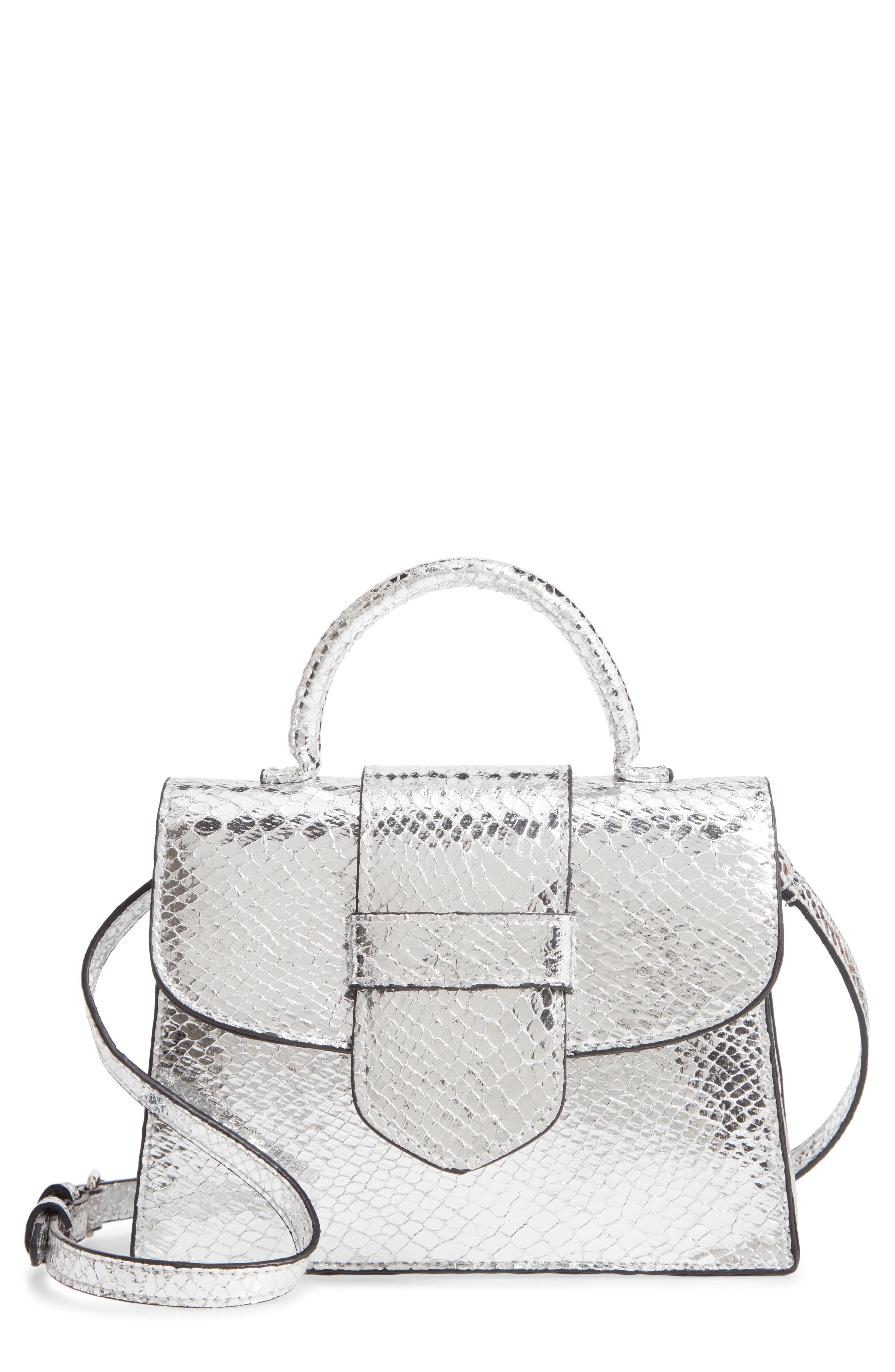 Steve Madden Lizard Embossed Faux Leather Top Handle Satchel, Main, color, 