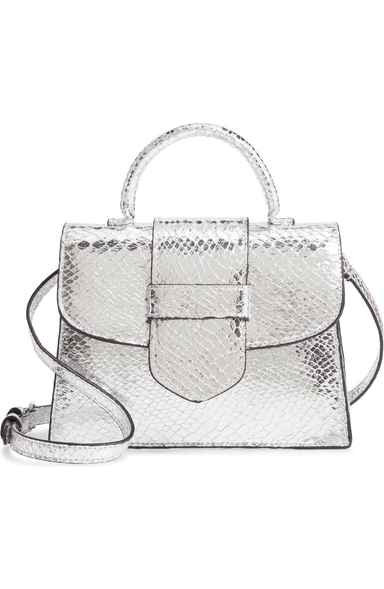 Steve Madden Lizard Embossed Faux Leather Top Handle Satchel, Main, color,