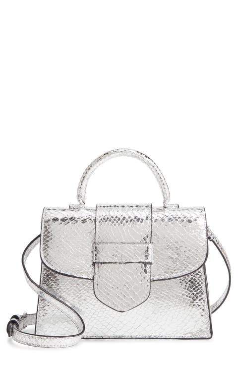 Lizard Embossed Faux Leather Top Handle Satchel