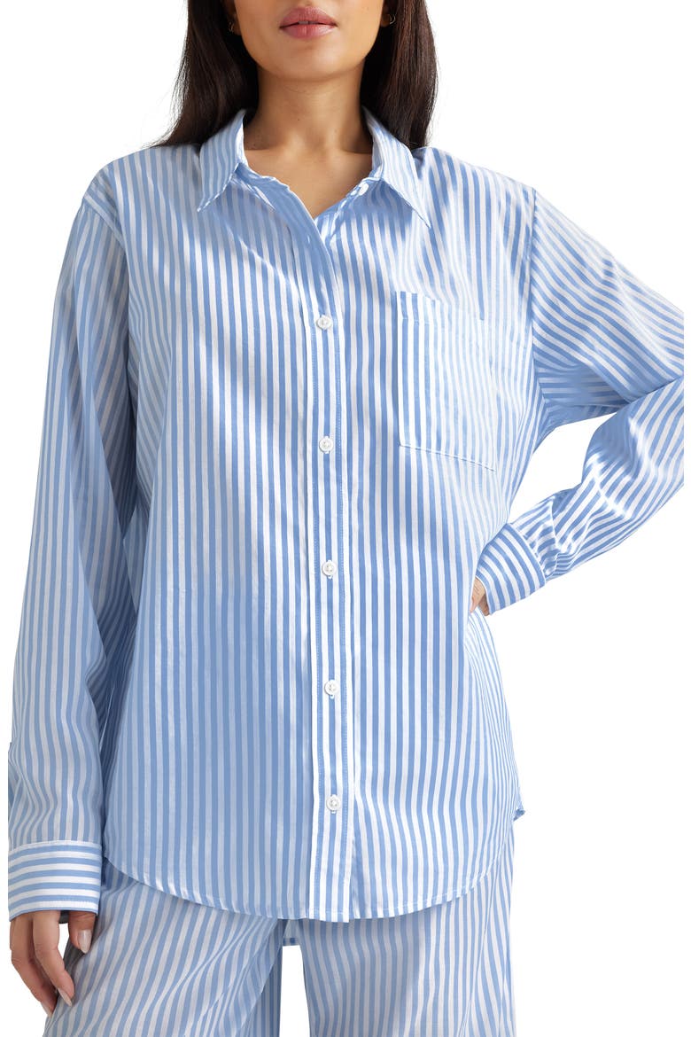 Stripe Woven Button-Up Sleep Shirt, Main, color, COASTAL STRIPE VISTA BLUE