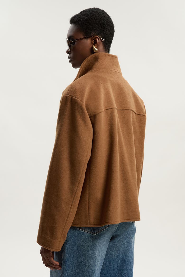 Brushed Wool Funnel Neck Tailored Coat, Alternate, color, Camel