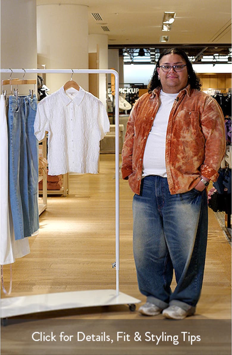 Short Sleeve Smocked Lace Button-Up Shirt, sales video thumbnail