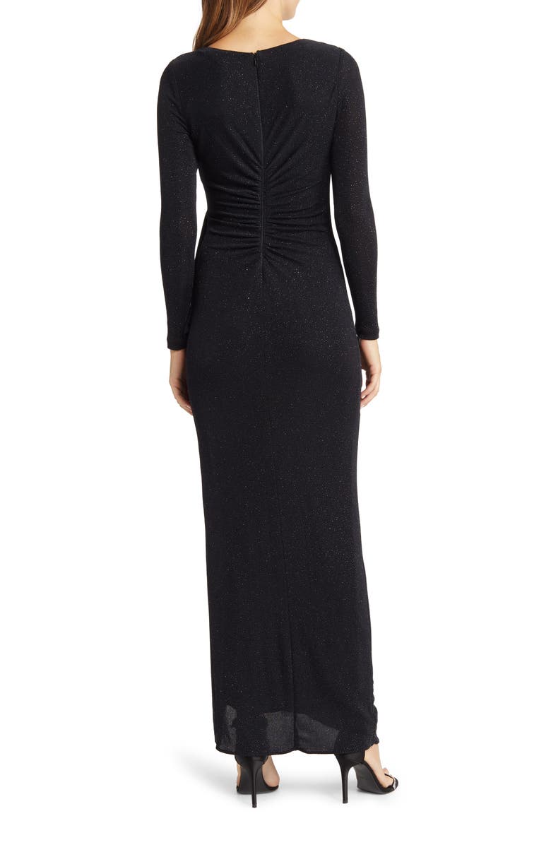 Xscape Evenings Ruched Metallic Long Sleeve Gown, Alternate, color, 