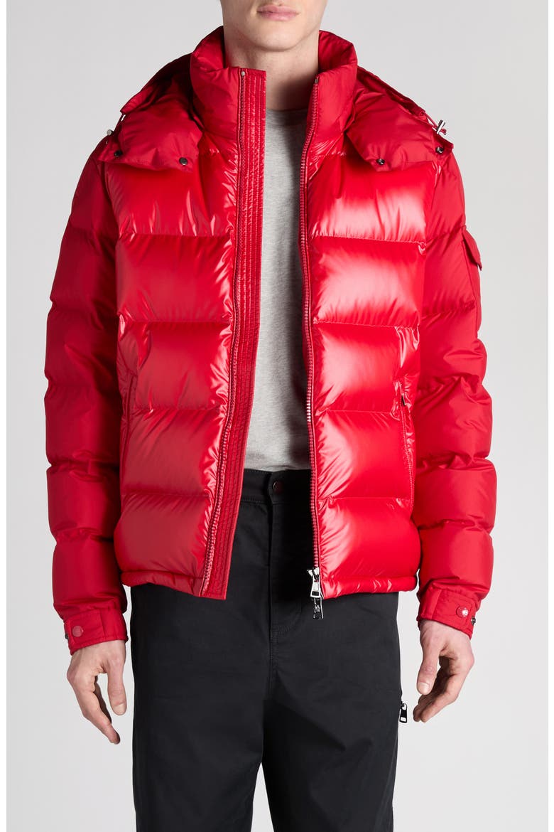 Maya Lacquered Nylon Down Jacket, Main, color, RED