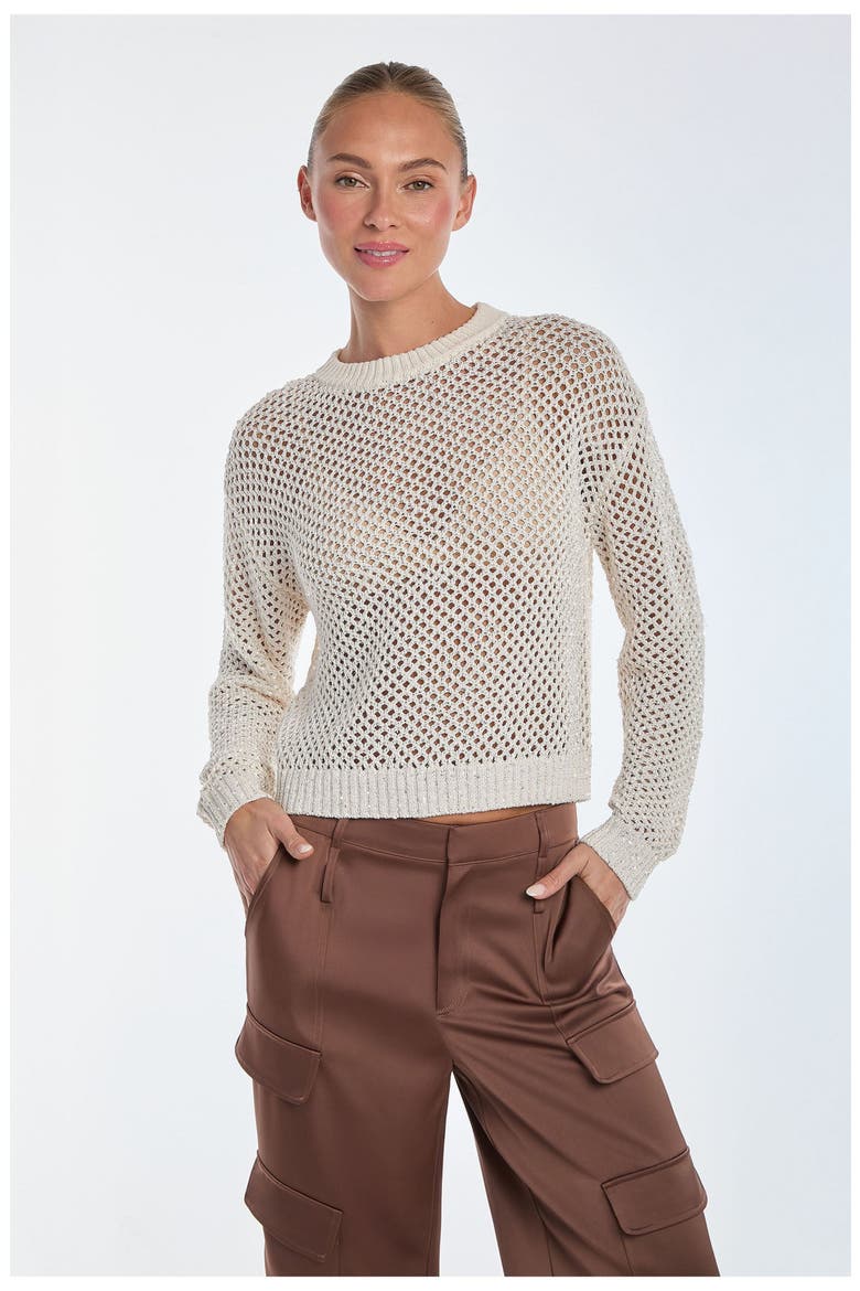 Lucie Sequin Crochet Top, Main, color, Pearl