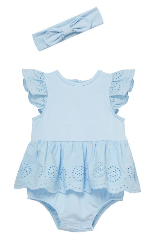 Little Me Breeze Eyelet Skirted Bodysuit & Headband Set In Blue