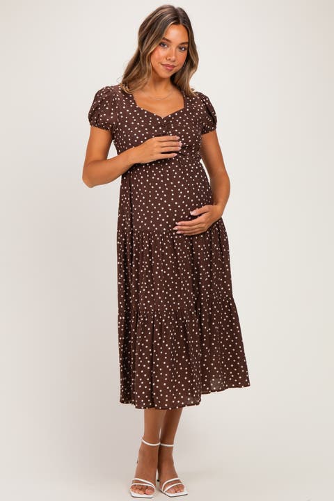 Polka Dot Short Sleeve Midi Dress