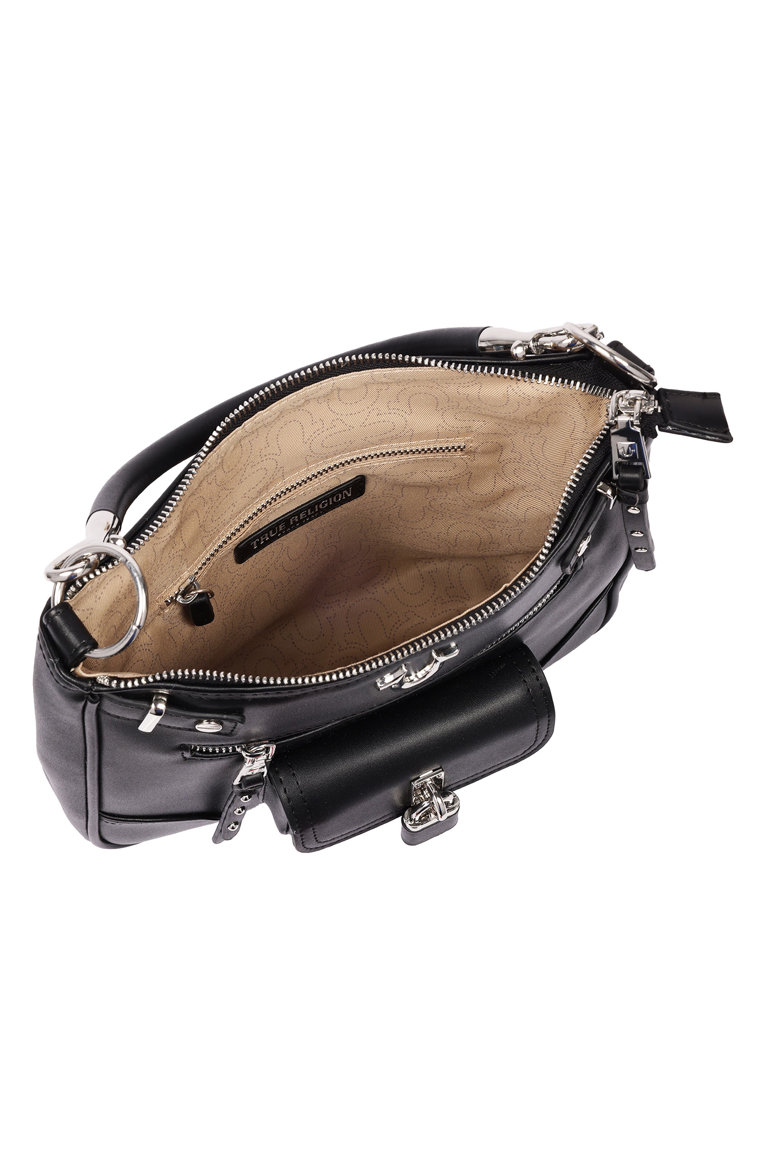 Moto Faux Leather Hobo, Alternate, color, BLACK
