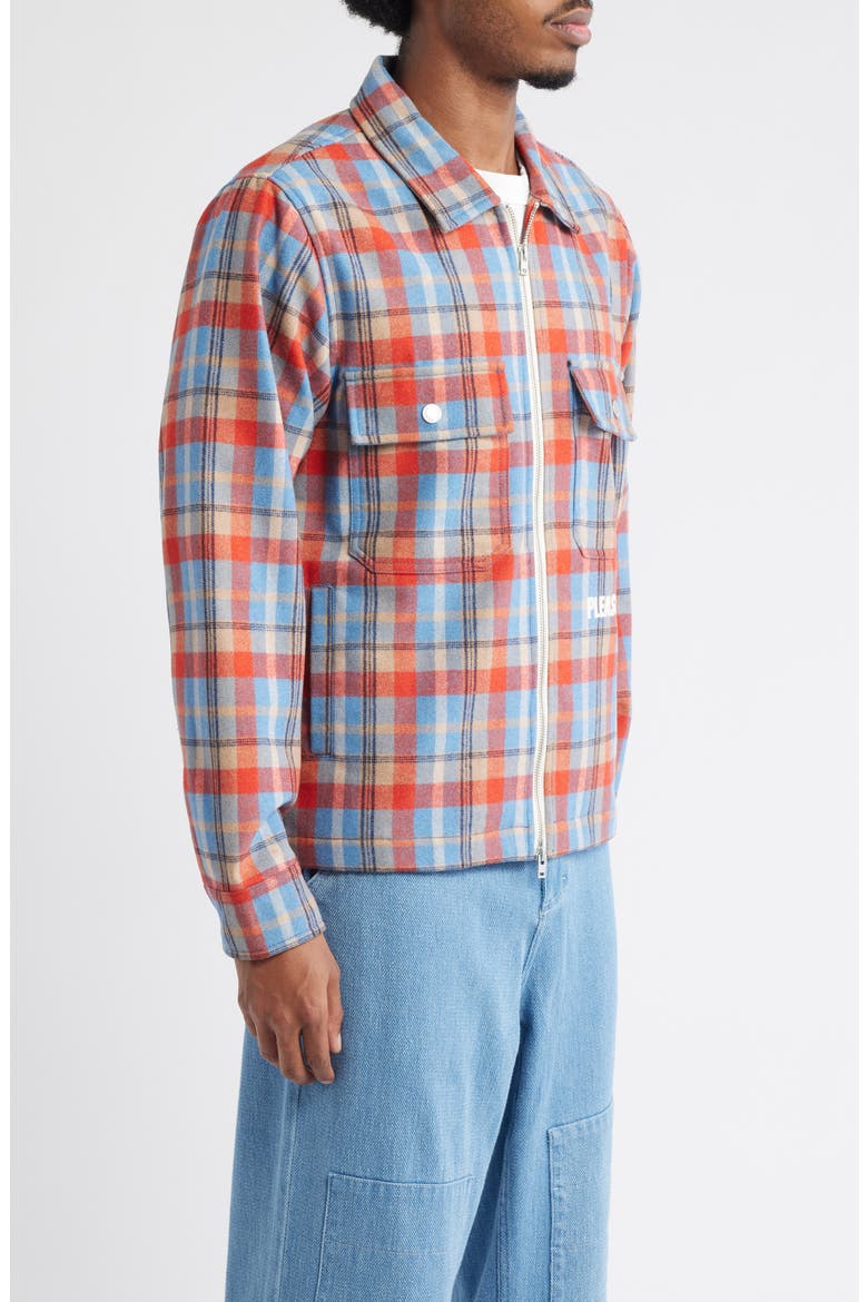 Folklore Plaid Brushed Wool Blend Zip-Up Work Jacket, Alternate, color, BLUE / RED