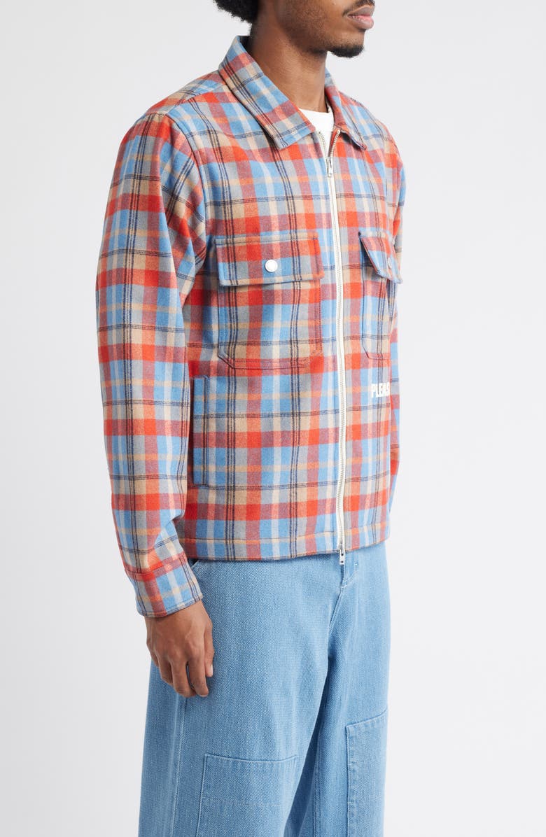 PLEASURES Folklore Plaid Brushed Wool Blend Zip-Up Work Jacket, Alternate, color, Blue / Red