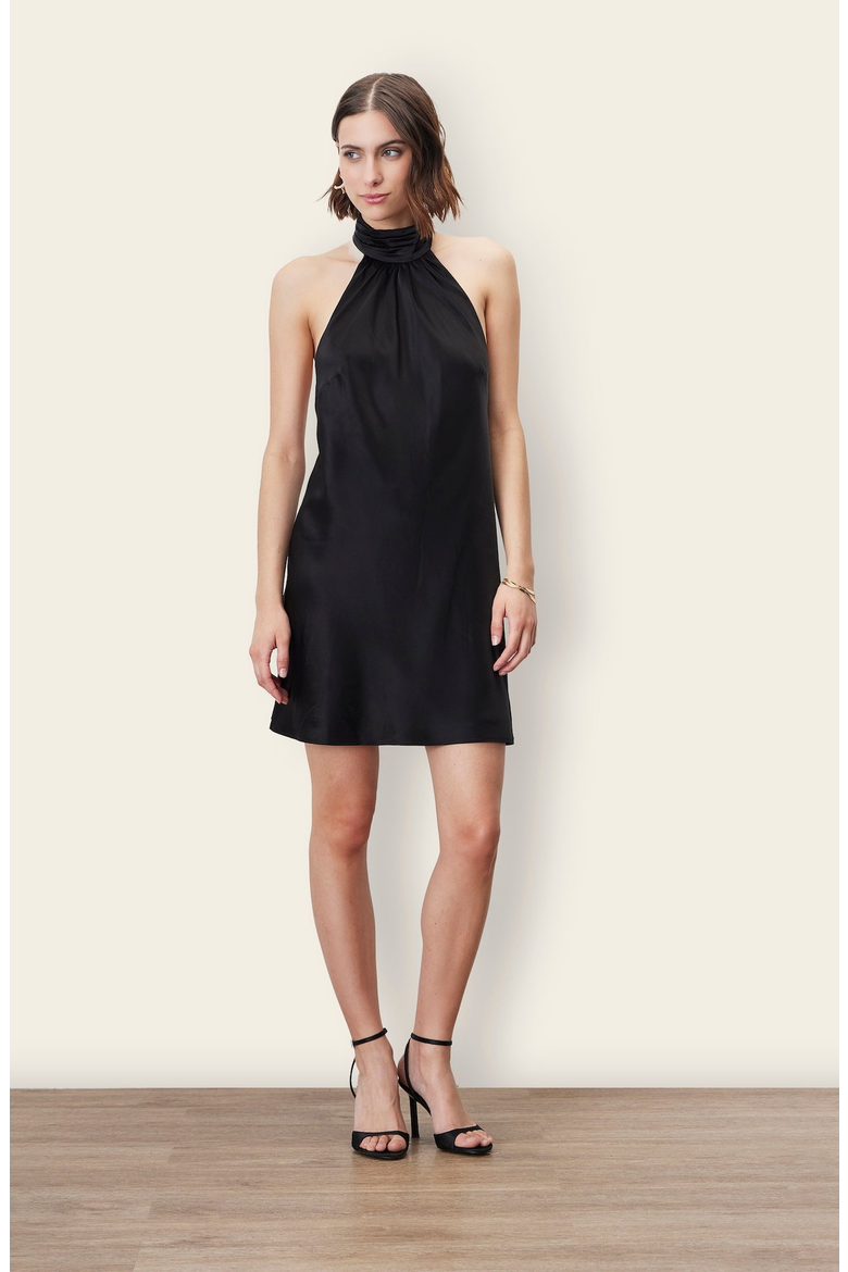 Priscilla Silk Halter Mini Dress, Main, color, Black