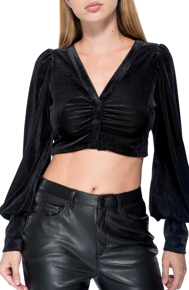 AFRM Rib Velvet Long Sleeve Crop Top, Main, color,