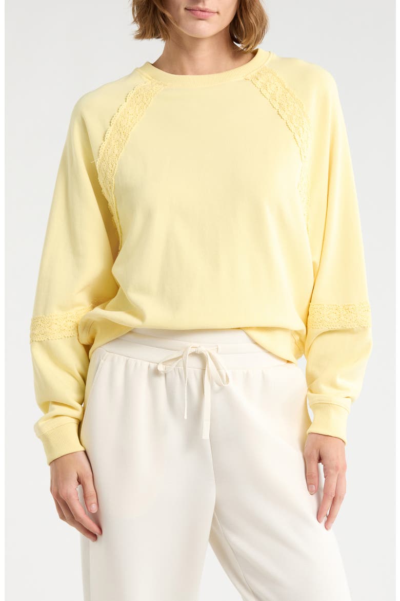Lace Trim Crewneck Sweatshirt, Main, color, DAFFODIL