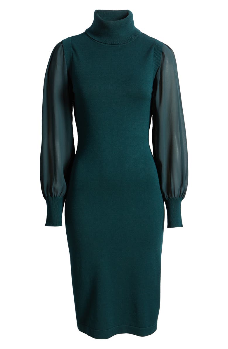 Vince Camuto Chiffon Long Sleeve Turtleneck Sweater Dress, Alternate, color, Spruce