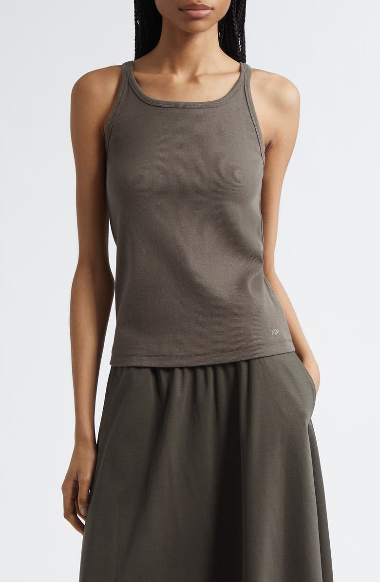 MM by Max Mara Strenna Stretch Cotton Ribbed Tank, Main, color, Dark Green