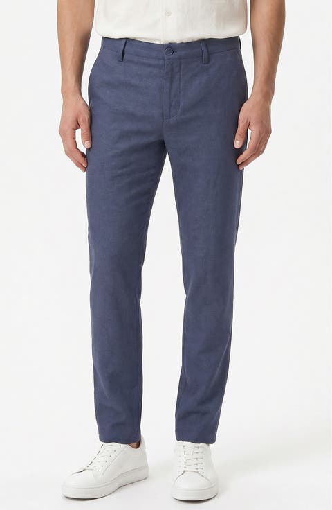 Linen Blend Flat Front Pants