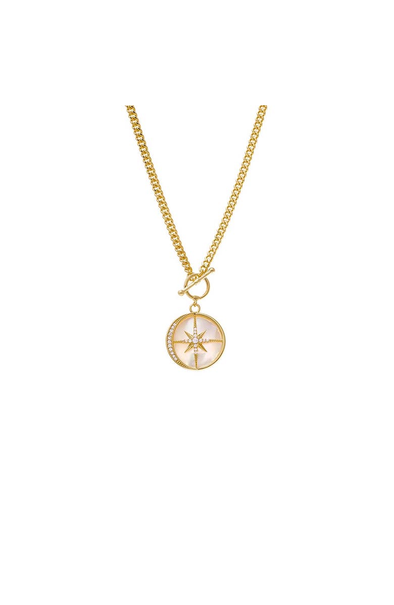 BY ADINA EDEN Pave Outlined Mother Of Pearl Compass Coin Necklace, Main, color,